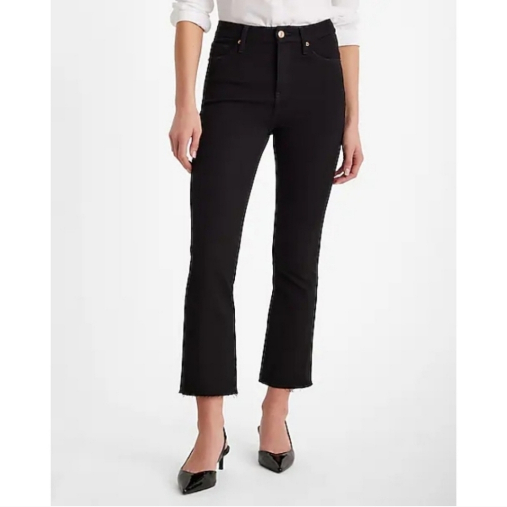 NWT Express High Waisted Black Raw Hem Cropped Flare Jeans